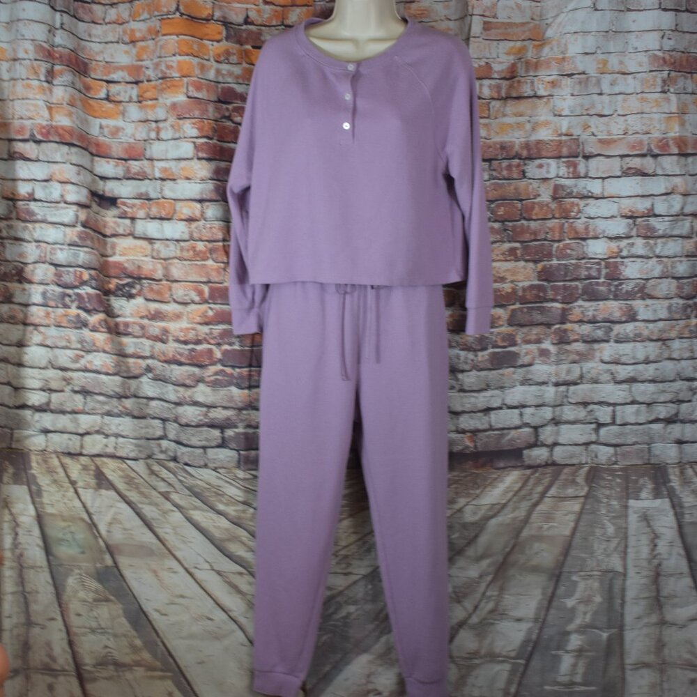 Victorias Secret XS Lounge Sleepwear Set Pants + Shirt Purple Waffle Pattern